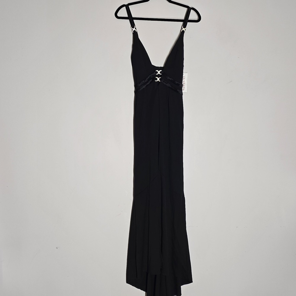 Carabella Collection S Black Maxi Dress Rhinestone Plunge Y2K Whimsigoth